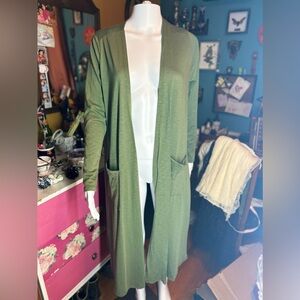 Like New Heather Green Maxi Cardigan with Pockets